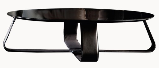 Masuta Gamma Dandy T06 cu top sticla  baza imbracata in piele  d106cm  h31cm  Made in Italy