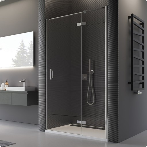 Usa de dus pivotanta cu parte fixa Sanswiss Pur Aquaperle 90cm stanga  sticla securizata transparenta 8mm   profil crom