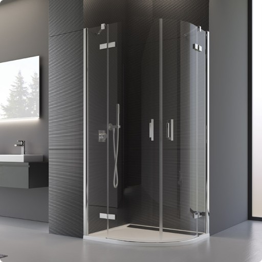 Cabina de dus semirotunda Sanswiss Pur Aquaperle 100x100cm  sticla securizata transparenta 8mm  profil crom