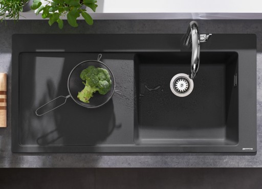 Chiuveta bucatarie Hansgrohe S514-F450 SilicaTec 450  51x105x19cm  picurator stanga  graphite black
