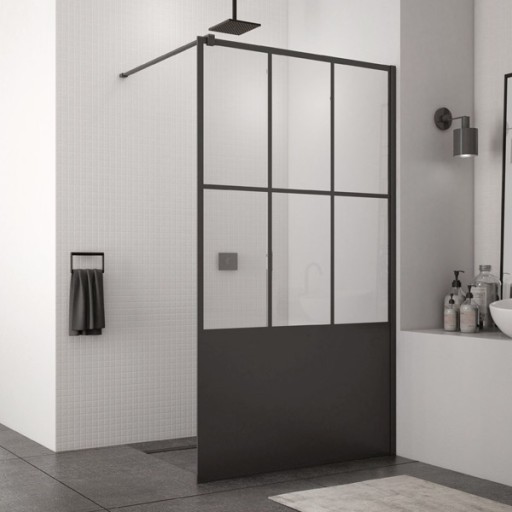 Cabina de dus Walk-In SanSwiss Easy STR4P 120 cm  sticla securizata Loft 76  8 mm  profil negru mat