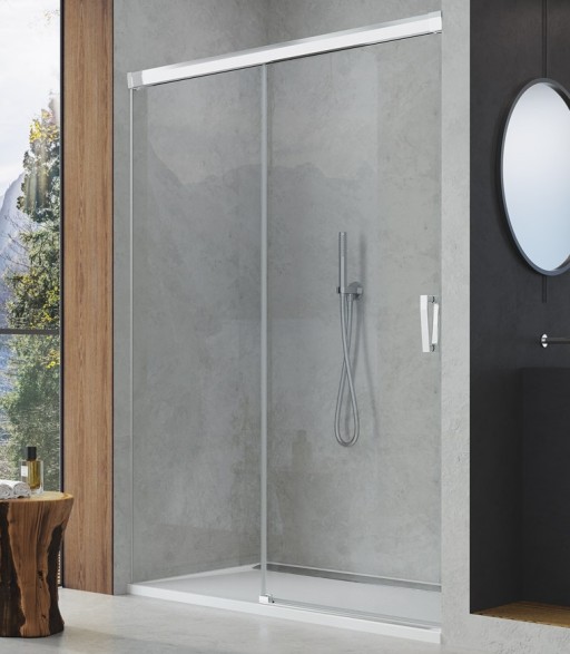 Usa de dus culisanta Sanswiss Cadura 170cm stanga  sticla securizata transparenta  profil slefuit lucios