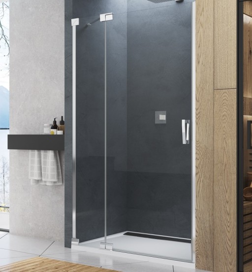 Usa de dus batanta cu parte fixa Sanswiss Cadura 80cm stanga  sticla securizata transparenta 6mm  profil slefuit lucios