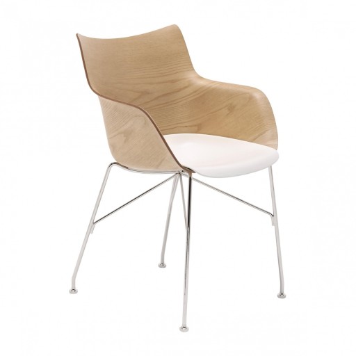 Scaun Kartell Smart Wood Q/Wood design Philippe Stark  Basic Veneer  Light wood - sezut alb  picioare crom