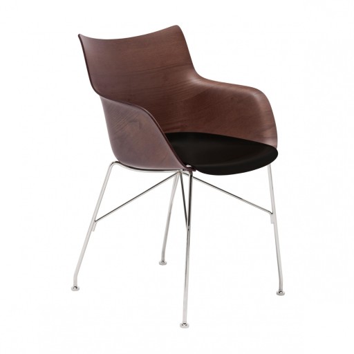 Scaun Kartell Smart Wood Q/Wood design Philippe Stark  Basic Veneer  Dark wood - sezut negru  picioare crom