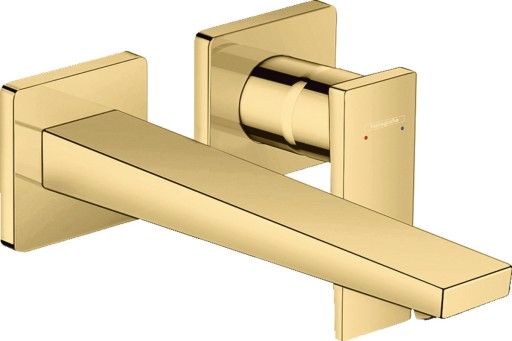 Baterie lavoar Hansgrohe Metropol de perete  pipa 225mm  fara ventil  necesita corp incastrat  gold optic lustruit