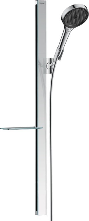 Set de dus Hansgrohe Rainfinity 130  3 tipuri de jet  cu bara 90cm  furtun 1.6m si savoniera  crom