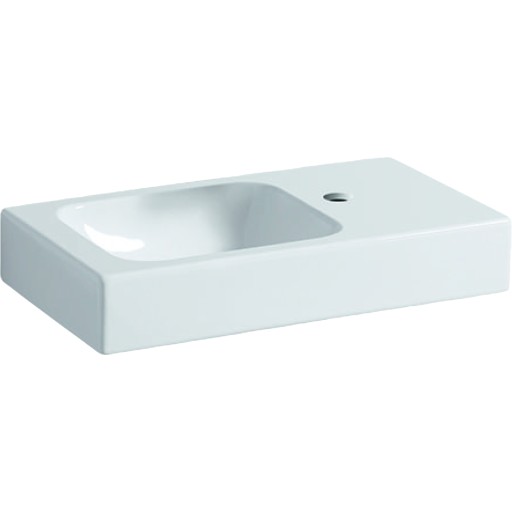 Lavoar asimetric Geberit iCon 53x31cm  orificiu baterie dreapta  fara preaplin  montare pe mobilier  alb