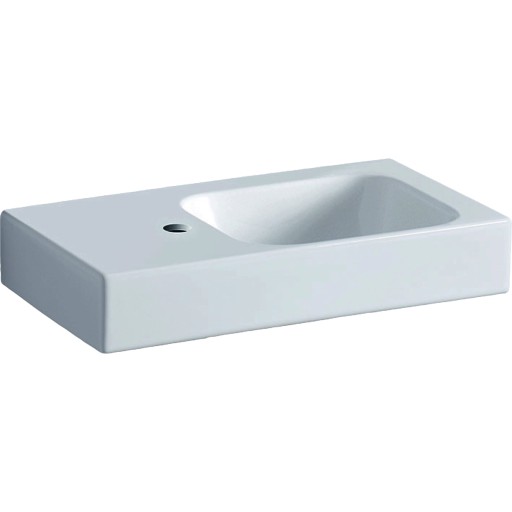 Lavoar asimetric Geberit iCon 53x31cm  orificiu baterie stanga  fara preaplin  montare pe mobilier  alb