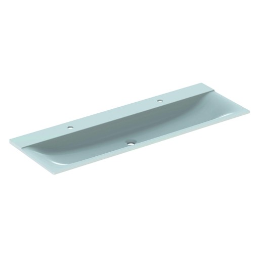 Lavoar dublu Geberit Xeno2 140x48cm  doua orificii baterie  fara preaplin  montare pe mobilier  alb alpin