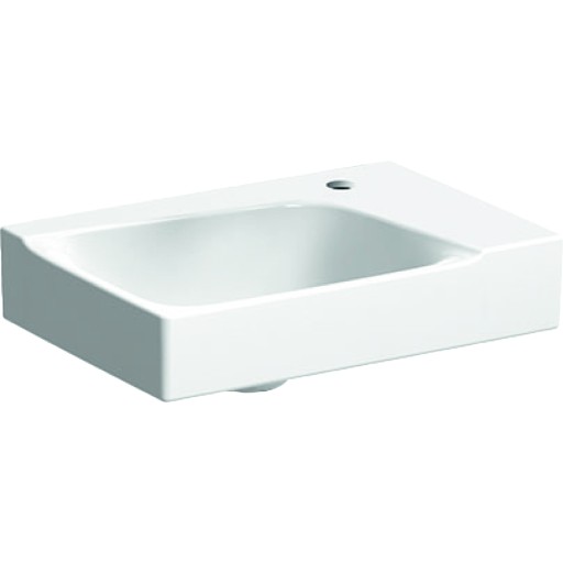 Lavoar asimetric Geberit Xeno2 40x28cm  orificiu baterie dreapta  fara preaplin  montare pe mobilier  KeraTect alb