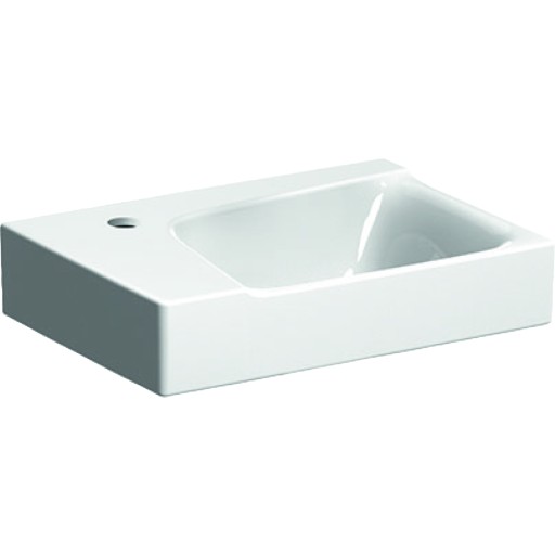 Lavoar asimetric Geberit Xeno2 40x28cm  orificiu baterie stanga  fara preaplin  montare pe mobilier  KeraTect alb