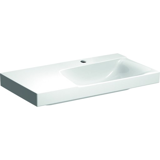 Lavoar asimetric Geberit Xeno2 90x48cm  fara preaplin  raft stanga  KeraTect alb