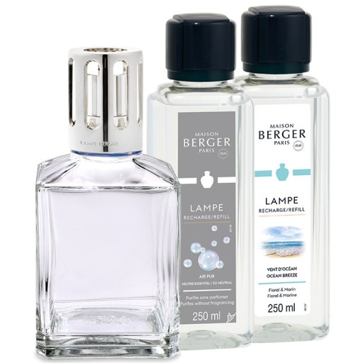 Set Maison Berger lampa catalitica Essentielle Caree cu parfum Vent d'Ocean si So Neutral