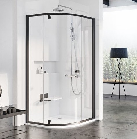 Cabina de dus semirotunda Ravak Pivot PSKK3 90x90cm  negru