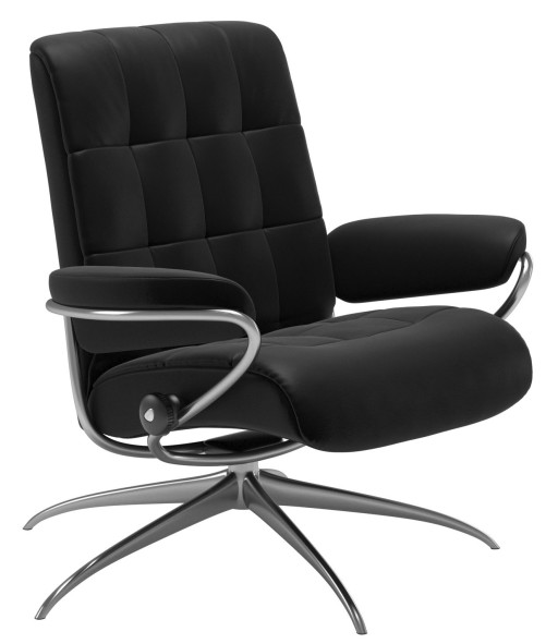 Fotoliu recliner Stressless London cu spatar jos  baza inalta  cadru aluminiu negru  tapiterie piele Batik Black