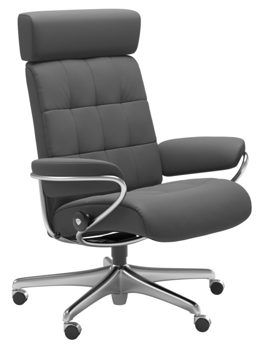 Scaun birou Stressless London cu tetiera ajustabila  tapiterie piele Batik Grey