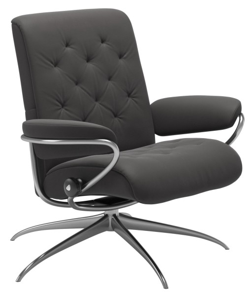 Fotoliu recliner Stressless Metro cu spatar jos  baza inalta  cadru aluminiu crom  tapiterie piele Paloma Rock