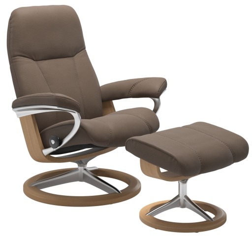 Fotoliu recliner cu taburet Stressless Consul Signature M cadru Oak  tapiterie piele Batik Mole