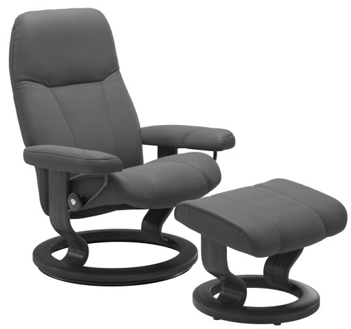 Fotoliu recliner cu taburet Stressless Consul Classic M cadru Grey  tapiterie piele Batik Grey