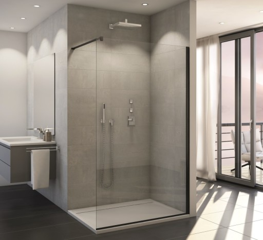 Cabina de dus Walk-In SanSwiss Easy STR4P 160cm  sticla securizata 8mm  profil negru mat