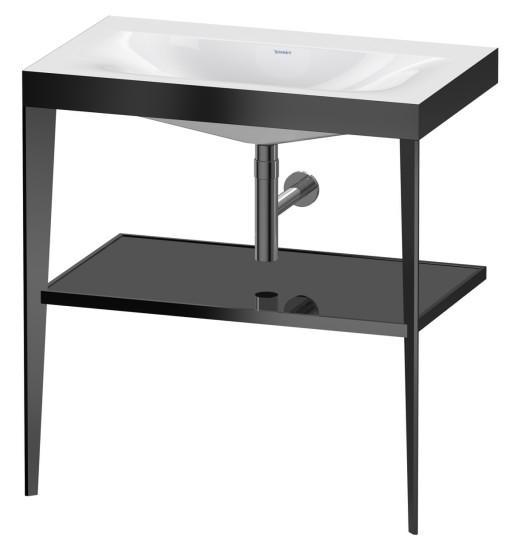 Set mobilier Duravit XViu cu lavoar 80cm fara orificiu baterie  consola metalica negru mat si raft de sticla negru lucios