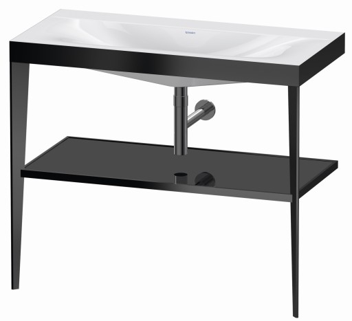 Set mobilier Duravit XViu cu lavoar 100cm fara orificiu baterie  consola metalica negru mat si raft de sticla negru lucios