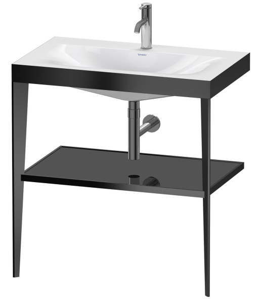 Set mobilier Duravit XViu cu lavoar 80cm  consola metalica negru mat si raft de sticla negru lucios