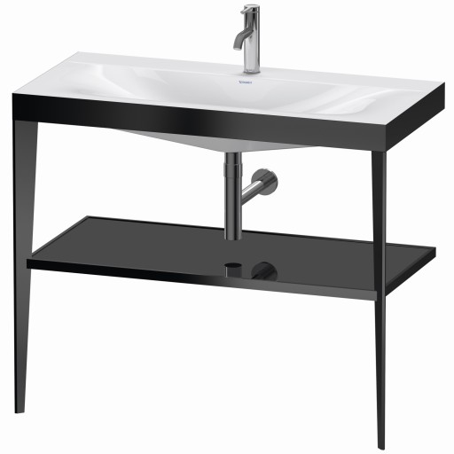 Set mobilier Duravit XViu cu lavoar 100cm  consola metalica negru mat si raft de sticla negru lucios