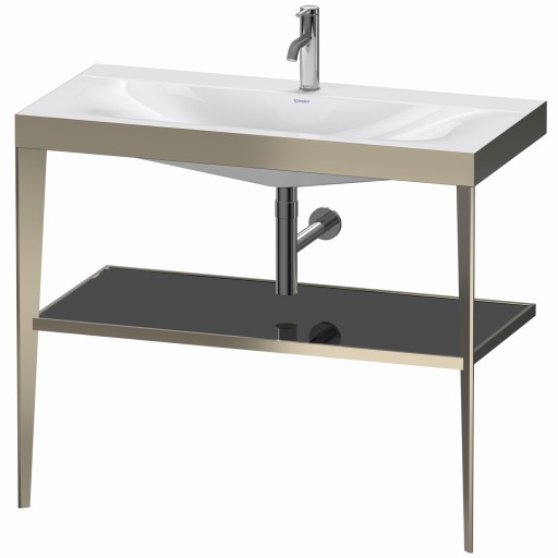 Set mobilier Duravit XViu cu lavoar 100cm  consola metalica champagne mat si raft de sticla negru lucios