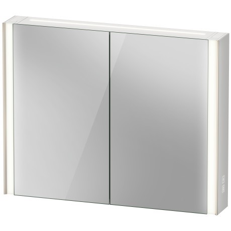 Dulap cu oglinda Duravit XViu cu iluminare LED 102x80cm  cu doua usi si doua rafturi de sticla  actionare pe senzor  margini champagne mat