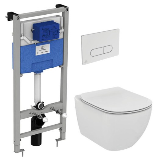 Set vas WC suspendat Ideal Standard Tesi Aquablade  capac inchidere lenta si rezervor incastrat ProSys cu clapeta Oleas M1 crom