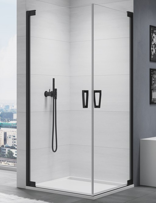 Usa de dus batanta Sanswis Cadura 90cm stanga  sticla securizata transparenta 6mm  profil negru mat