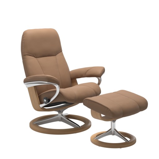 Fotoliu recliner cu taburet Stressless Consul Signature M cadru Oak  tapiterie piele Batik Latte