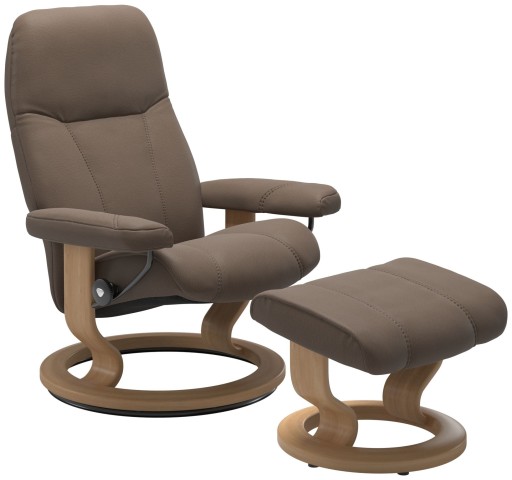 Fotoliu recliner cu taburet Stressless Consul Classic M cadru Oak tapiterie piele Batik Mole
