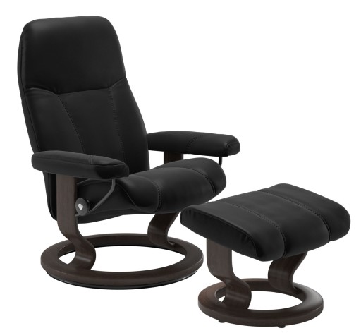 Fotoliu recliner cu taburet Stressless Consul Classic M cadru Wenge tapiterie piele Batik Black