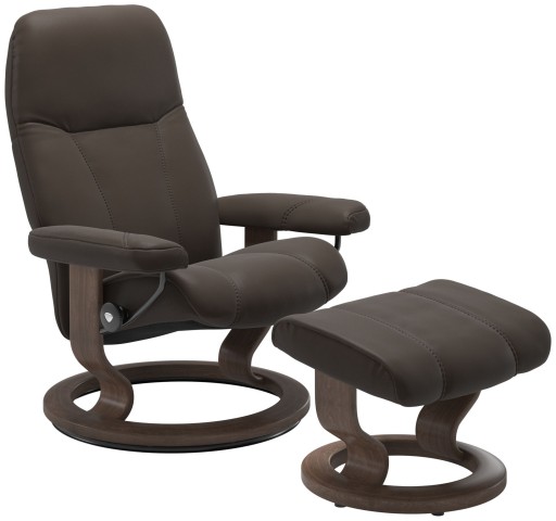 Fotoliu recliner cu taburet Stressless Consul Classic M cadru Walnut tapiterie piele Batik Brown