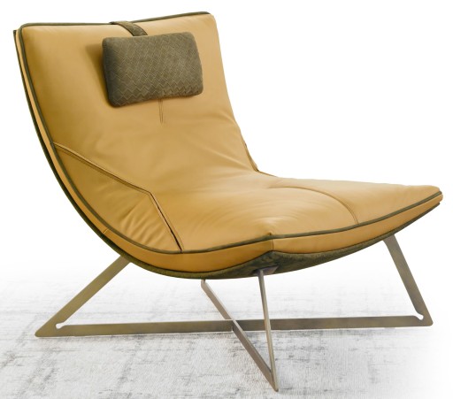Sezlong cu tetiera Gamma Dandy Scarlett  piele Nabuk J278 Diamond Embossed  baza Burnished Aluminium  HandMade in Italy