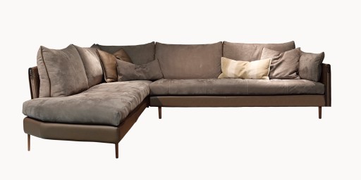 Canapea de colt Gamma New York  piele Nabuk H270 & Piuma E526  baza Burnished Copper  HandMade in Italy