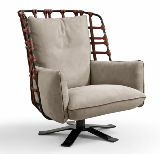 Fotoliu rotativ Gamma Dandy  Cocoon  piele Nabuk H258  baza Dark Chrome - Titanium  HandMade in Italy
