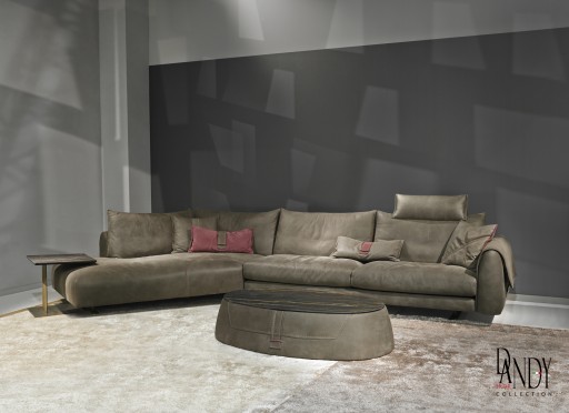 Canapea de colt Gamma Dandy Karl  395x209cm  piele Burt F614  HandMade in Italy