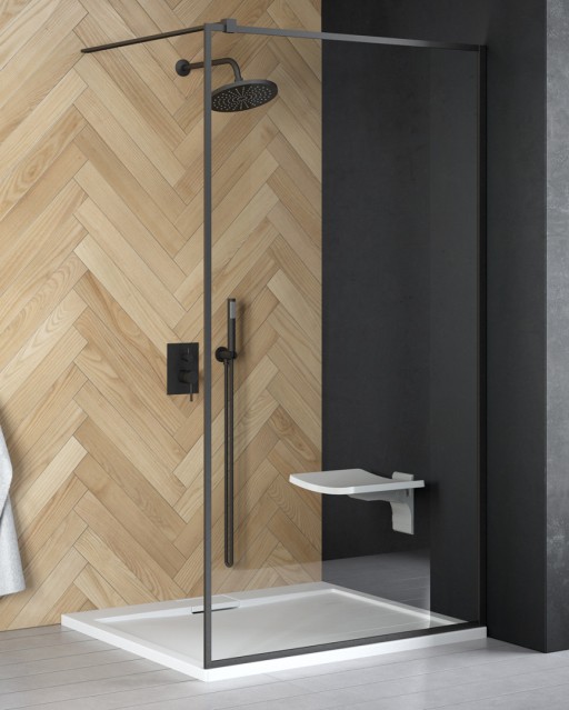 Cabina de dus tip Walk-in Besco Toca  100x190cm  sticla transparenta  profil negru