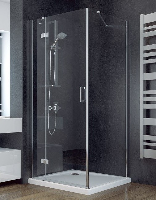 Cabina de dus patrata Besco Viva  90x90x195cm  profil crom  sticla transparenta securizata de 8 mm  orientare stanga