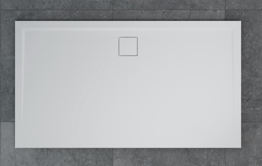 Cadita de dus dreptunghiulara SanSwiss Livada W20A  90x160 cm slim  marmura sintetica  scurgerea pe latura lunga  alb