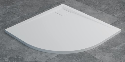 Cadita de dus semirotunda SanSwiss Livada W20A  80x80 cm slim  marmura sintetica  alb