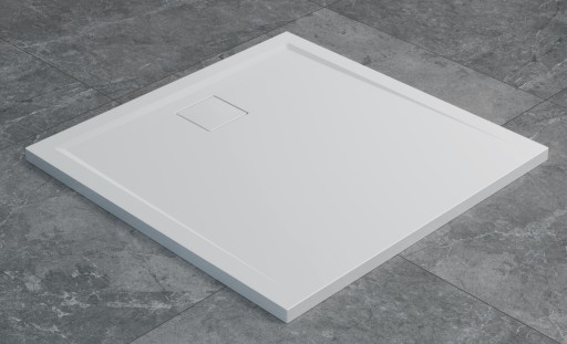 Cadita de dus patrata SanSwiss Livada W20Q  90x90 cm slim  marmura sintetica   alb