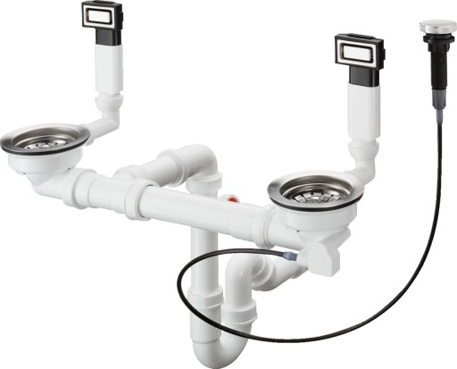 Sifon automat cu preaplin Hansgrohe D15-11 pentru chiuveta cu doua cuve  inox