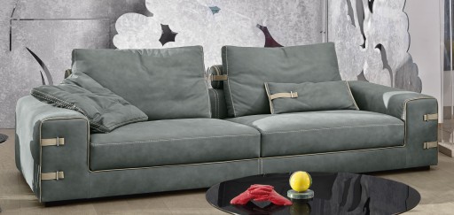 Canapea Gamma Dandy Gregory 258cm  piele Burt F617  2 perne piele  baza metalica Wenge  HandMade in Italy