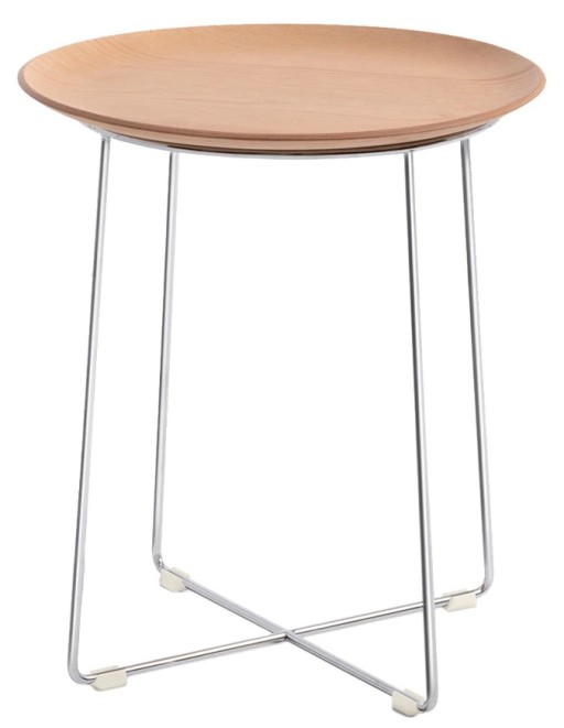 Masuta Kartell Al Wood design Philippe Stark  d40cm  h45.5cm  frasin  baza crom  lemn deschis