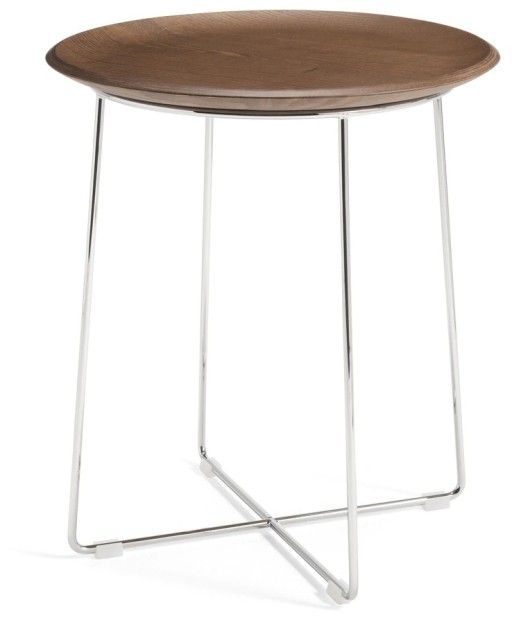 Masuta Kartell Al Wood design Philippe Stark  d40cm  h45.5cm  frasin  baza crom  lemn inchis